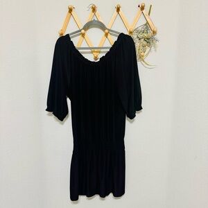 MISA Los Angeles Black Smocked Off The Shoulder Mini Dress Size M